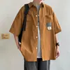 Camisa de Manga Corta con Sensación de Hielo de Verano para Hombre Holgada Estilo Japonés de Ropa de Trabajo Camisa Lisa de Media Manga Marca de Moda Rogue Chaqueta Casual Atractiva