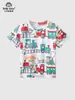 26 Camiseta Casual Infantil Moda Primavera e Verão com Estampa de Carro de Desenho Animado, Gola Redonda, Blusa para Meninos, Roupa Infantil em Estoque