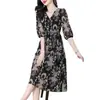 Vestido de Gasa Mujer Primavera y Otoño 2025 Nuevo Verano Pequeña Media Manga Elegante Vestido Midi Floral