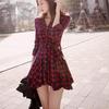 Vestido Rojo a Cuadros de Manga Larga, Ajustado, Nuevo para Primavera y Otoño 2026, Transfronterizo, Elegante Vestido Base con Ceñidor en la Cintura para Mujer