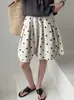 Pantalones Anchos de Pierna Ancha Ligeros Holgados Estilo Coreano Nuevo de Verano Naranja Zhi Versión Versátil de Línea A Pantalones de Cinco Puntos Pantalones Cortos de Lunares 512-1