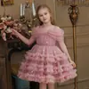 Ropa infantil transfronteriza, vestido de pastel de un hombro, vestido de princesa para fiesta de cumpleaños infantil, vestido festivo para anfitrión de actuación