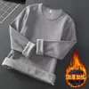 Camiseta de Manga Larga de Fábrica Original para Hombre con Terciopelo Extra Grueso Color Sólido Ropa Interior Cuello Redondo para Hombre Otoño e Invierno Cálida Camiseta Base Negra