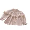 Blusa Floral de Boneca para Meninas Outono Novo Estilo Coreano Menina Bebê Doce Francês Acabamento em Renda Manga Longa Top Primavera Outono