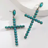 Nuevos Pendientes Ovalados Huecos Cruzados Retro Set de Aleación Pendientes de Turquesa Estilo Étnico Occidental Pendientes Distintivos
