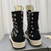 Tênis de Lona de Cano Alto Masculino, Sapatos Masculinos, Sapatos Casuais de Estudante com Sola Grossa para Casal, Tênis com Rebites Vazados com Tiras, Sapatos Femininos da Moda