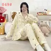 Pijama Feminino 2026 Novo Outono e Inverno Algodão Nuvem Conjunto de Roupa para Casa Desenho Animado Manga Longa Feminino Gola Lapela Outerwear