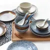 Conjunto de Louça de Cerâmica Retrô Japonês Pratos Comerciais para Restaurante Pratos Pequenos Pratos Rasos Pratos para Bife Domésticos Tigelas Grandes Transfronteiriço