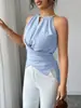 2026 Transfronterizo Europeo y Americano Estilo Chica Popular de Amazon Top Casual Elegante de Color Sólido Cruzado sin Mangas de Cuello Halter Ajustado