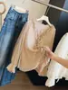 Camisa con cuello en V y volantes de lunares, estilo suave para mujer, nuevo modelo de principios de otoño con mangas de campana, top elegante y de corte ajustado de manga larga