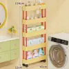 Prateleira de armazenamento para banheiro, de piso, extremamente estreita, para uso em espaços apertados, armazenamento em várias camadas para artigos de higiene pessoal, colocada ao lado da máquina de lavar