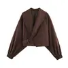 Ropa de mujer AliExpress transfronteriza otoño nuevo estilo europeo y americano chaqueta corta de cuatro colores de manga larga con solapa grande en color caqui
