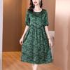 Vestido Estampado Imitação de Seda Verão 2023 Novo Estilo Roupa de Mãe Fashion Simples Retrô Solto Tamanho Grande Vestido de Comprimento Médio