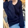Suéter gris retro americano estilo BM con cuello en V retorcido, suéter de punto grueso suelto estilo BM, abrigo, camisa interior para mujer