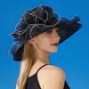 Chapéu de Sol Europeu e Americano Feminino de Organza Cor Sólida Flor Grande Chapéu de Sol Elegante Dama Britânica Chapéu de Sol Elegante