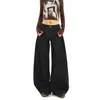 Diseñados con una Silueta Elegante, Jeans Scimitar Negros de Tiro Bajo para Mujer, Pantalones Casuales Versátiles de Pierna Ancha Sueltos Estilo Retro Americano