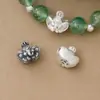 Cuentas espaciadoras de elefante con corona de dibujos animados lindos de plata pura 999, cuenta de la fortuna del dios elefante, cuenta espaciadora horizontal para manualidades DIY, ensartado de cuentas y tejido de cuerdas