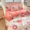 Juego de Cuatro Piezas de Sábanas de Algodón Cepillado y Fundas de Edredón, Ropa de Cama para Dormitorio de Estudiante, Juego de Tres Piezas Individual, 3 Fundas de Edredón, No Algodón, Algodón Puro 4
