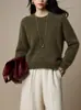 Lana de Cachemira Seda de Morera Tejido Cepillado Lentejuelas 26 Otoño Invierno Nuevo Estilo Perezoso Holgado Cuello Redondo Jersey de Punto