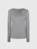 Camiseta Branca Manga Longa Estilo Francês com Gola Henry para Mulheres, Design de Início de Primavera, Top Vintage, Corte Justo, Segunda Pele Tricotada