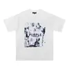 Camiseta de Manga Curta com Estampa de Letras Estilo Fumaça Tinta Roxa Marca Tendência Europeia e Americana para Homens e Mulheres Estilo High Street Americano Manga Meia