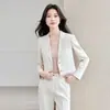 Blazer Corto con Adorno de Encaje para Mujer de Primavera y Otoño para Mujeres Petites, Traje de Manga Larga con Pantalones de Pierna Ancha, Atuendo Profesional