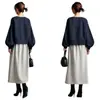 Moda Japonesa y Coreana Nueva de Otoño Chaqueta de Manga Larga con Botones y Cuello Redondo Vestido de Cintura Conjunto de Dos Piezas