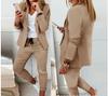 Nuevo traje informal de cuadros escoceses para mujer europea y americana de 2024, ajustado, con solapa y pantalones con cordones.