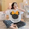 Comércio Exterior 2022 Primavera e Verão Novos Pijamas Estilo Coreano Soltos Casuais Manga Curta Calças Conjunto de Roupas de Casa Desenho Animado para Menina