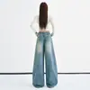 Jeans juveniles color naranja # estilo americano de trabajo pesado, lavados, desgastados, de pierna ancha para mujer, corte holgado, adelgazantes, únicos, modernos, versátiles, pantalones de pierna curva