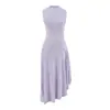 2026 Vestido Tricotado de Seda Gelada Versátil estilo Francês com Trama Diagonal Suave, Gola Meia-Alta, Sem Mangas, Verão, Ol, Slim-Fit, Longo