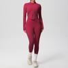 Jaqueta Longa com Zíper Cor Sólida Estilo Europeu e Americano Transfronteiriça Alta Elasticidade Respirável Modeladora Roupa de Yoga Conjunto de Calças Fitness Feminino