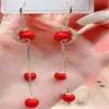 2022 Novo Estilo Coreano Moderno Elegante Brincos Longos Femininos Estilo Coreano Simples Outono e Inverno Ágata Vermelha Brincos de Pérola Brincos