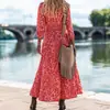 FD1373 en stock Primavera y Otoño 2023 nueva moda transfronteriza para mujer vestido camisero de longitud media estilo vacaciones estampado