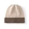 Gorro 100% cashmere puro, com blocos de cor em tricô canelado, chapéu de tricô versátil, quente e resistente ao frio, cobertura de cabeça casual, adequado para uso ao ar livre em clima frio.