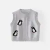 Suéter Colete Pinguim Bebê Desenho Animado Gola Redonda Tricô de Algodão Roupa Externa Sem Mangas Macacão Bebê