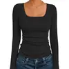 Novedades de otoño/invierno 2026 de Amazon Europa y América transfronterizo: Top base para mujer, de cuello cuadrado, acanalado, manga larga, corte ajustado, en stock