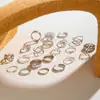 Conjunto de Anéis Femininos Cruzados Criativos Simples de Temperamento Anéis Empilháveis Ajustáveis Abertos com Pedras Strass Inlaid de Alta Qualidade