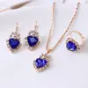 Comercio exterior transfronterizo popular juego de anillos collares pendientes de piedras preciosas de colores europeo y americano conjunto de tres piezas joyería para mujer al por mayor