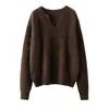 Nuevo Estilo Otoño/Invierno 2026 Suéter de Punto 100% Cachemir Puro para Mujer, Corte Holgado, Adelgazante, Suéter Grueso de Manga Larga con Cuello en V y Acabado Cepillado