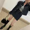 Enviado Ahora: Conjunto de Chaqueta de Mezclilla de Manga Larga con Solapa Vintage + Falda Lápiz de Cintura Alta Ajustada