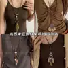 Colar Boêmio Marrom Retrô com Borla Colar Feminino Exótico Estilo Étnico Corrente para Clavícula Colar Pingente Corrente para Suéter Estilo Longo