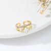 Anillo abierto de trébol con circonita incrustada de alta calidad chapado en oro de 18 quilates, anillo de gran venta para transmisión en vivo al por mayor