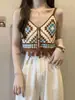 Crochê de Menina Quente Tailandesa Camisola de Malha Vazada Feminina de Verão Sexy Peça Externa Top Curto Sem Mangas Cardigã