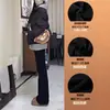 Micro-calças pretas outono e inverno calças boca de sino forradas de fleece jeans femininos 2024 novo cintura alta calças de ferradura pequenas para todas as ocasiões