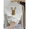 Camiseta Tendência Outono e Inverno em Veludo Alemão de Manga Longa com Bordas Franzidas para Bebês Meninas, Blusa Interna Fashion, Camiseta Básica Casual para Meninas