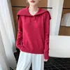 Suéter de Punto de Lana Pura Azul Marino con Cuello, Manga Larga, Suéter Holgado Elegante, Top de Lana, Nuevo Otoño/Invierno 2026