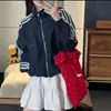 Jaqueta curta de renda patchwork estilo coreano com gola alta para mulheres, início da primavera 2026, solta, casual, versátil, emagrecedora, top moderno