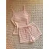Conjunto de Pijama de Camisola y Shorts a Rayas Estilo Coreano Femenino para Mujer, Ropa de Casa de Verano, Conjunto de Dos Piezas, Se Puede Usar Afuera
