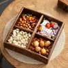 Caja de madera de nogal estilo chino para frutos secos, bandeja de bocadillos para bodas, caja de dulces y semillas para uso doméstico, bandeja de frutos secos de cuatro compartimentos para el nacimiento temprano de un niño